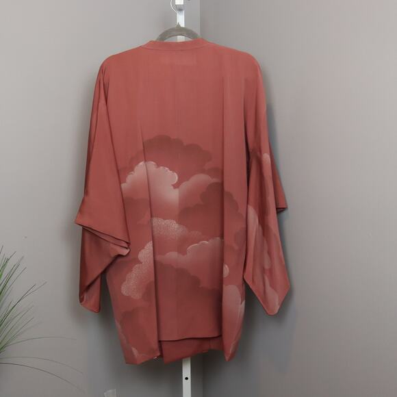 Vintage Japanese Haori Kimono Jacket Rust Cloud Print – One Size - Picture 2 of 2